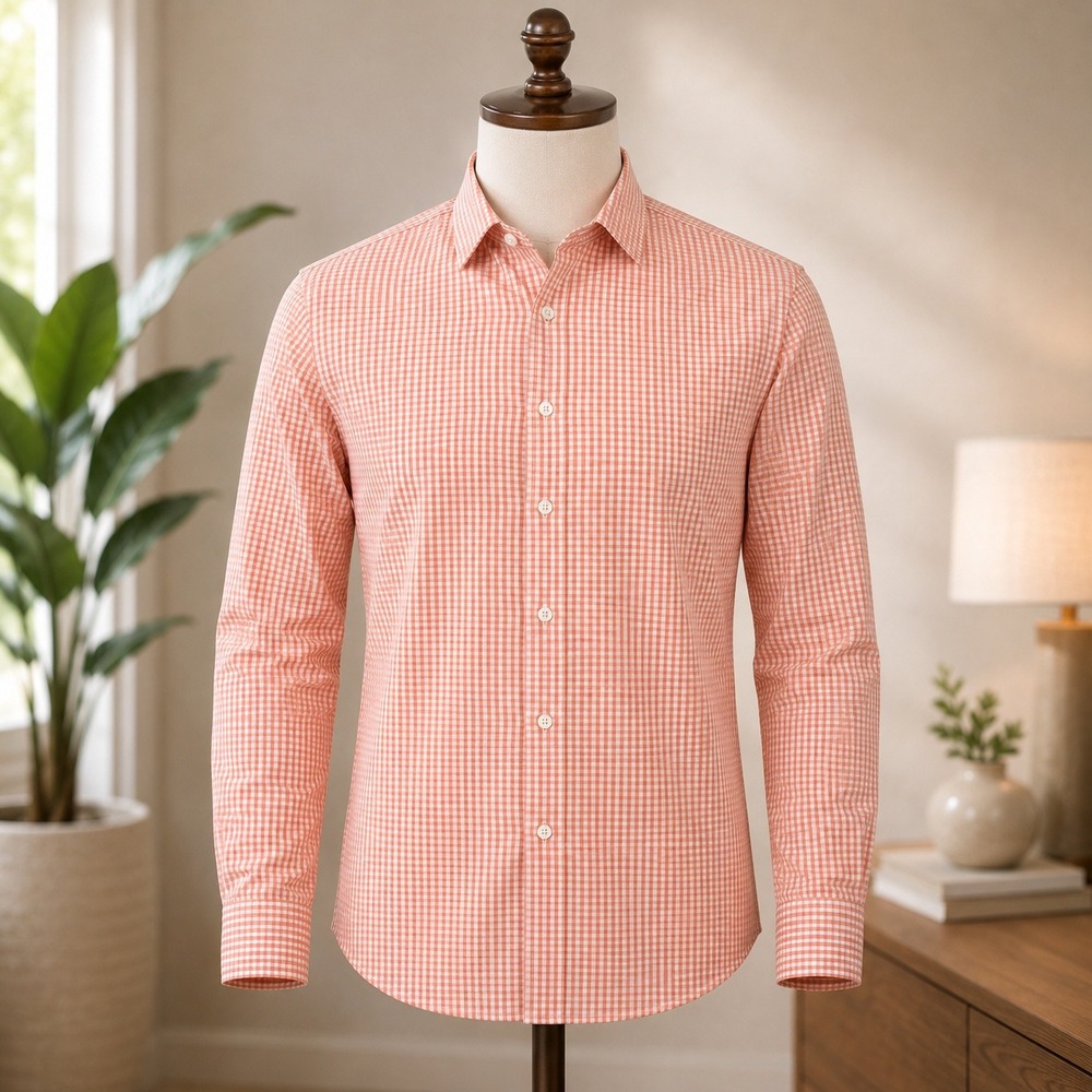 Hawes & Curtis Dress Shirt Mens 18/37 Orange Gingham St James Slim Fit Luxury